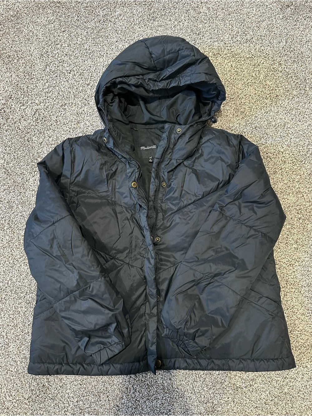 Madewell Navy-Black Quilted Hooded Puffer Coat